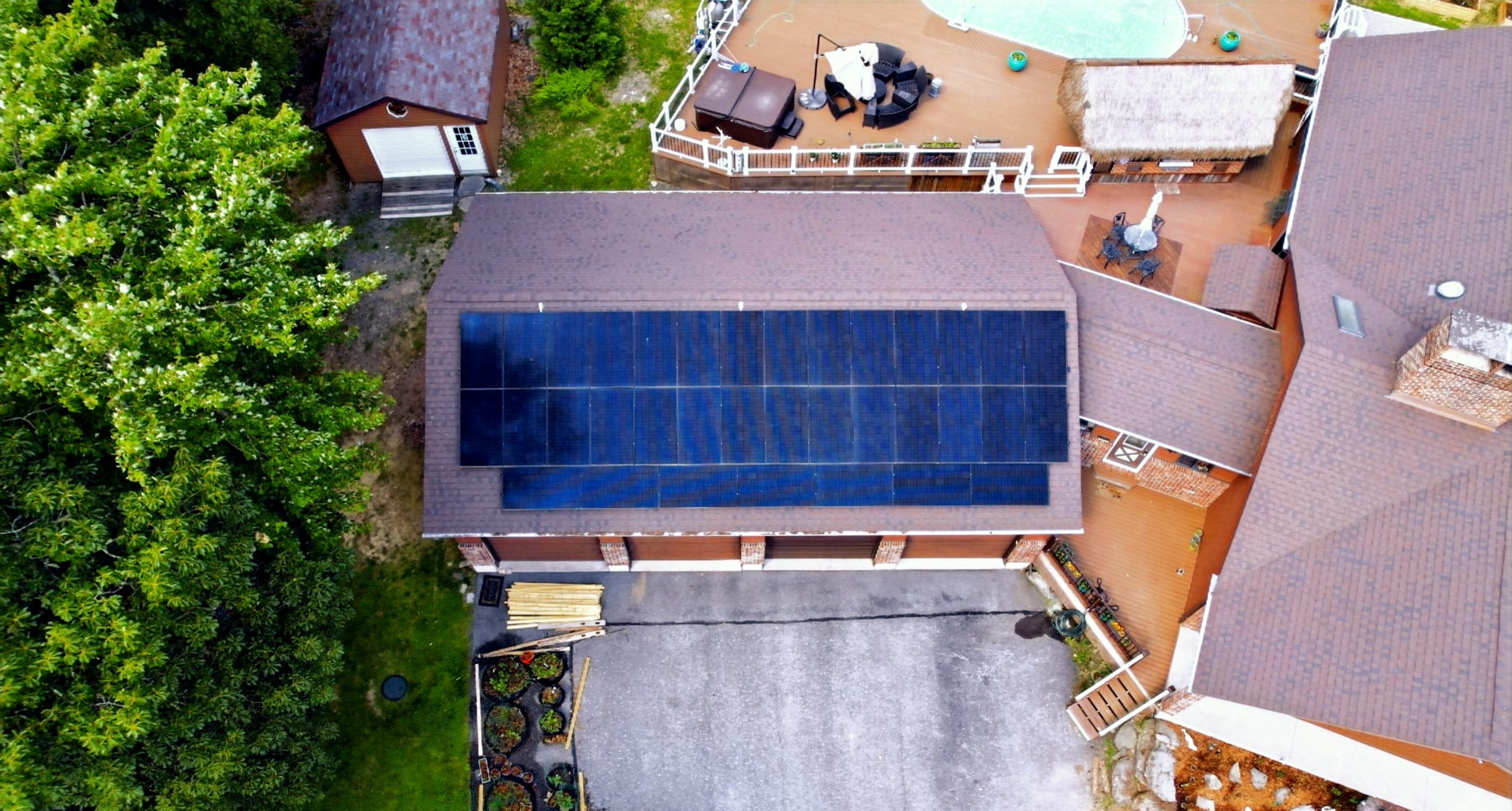 A flat roof covered in solar panels